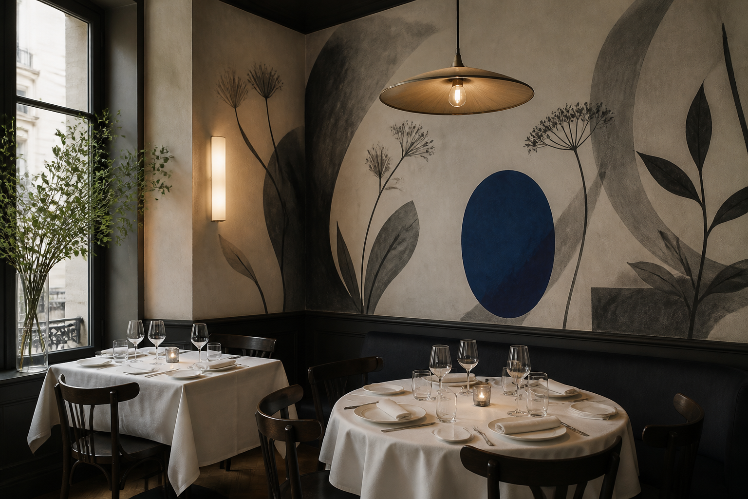 Décor mural dans un restaurant parisien