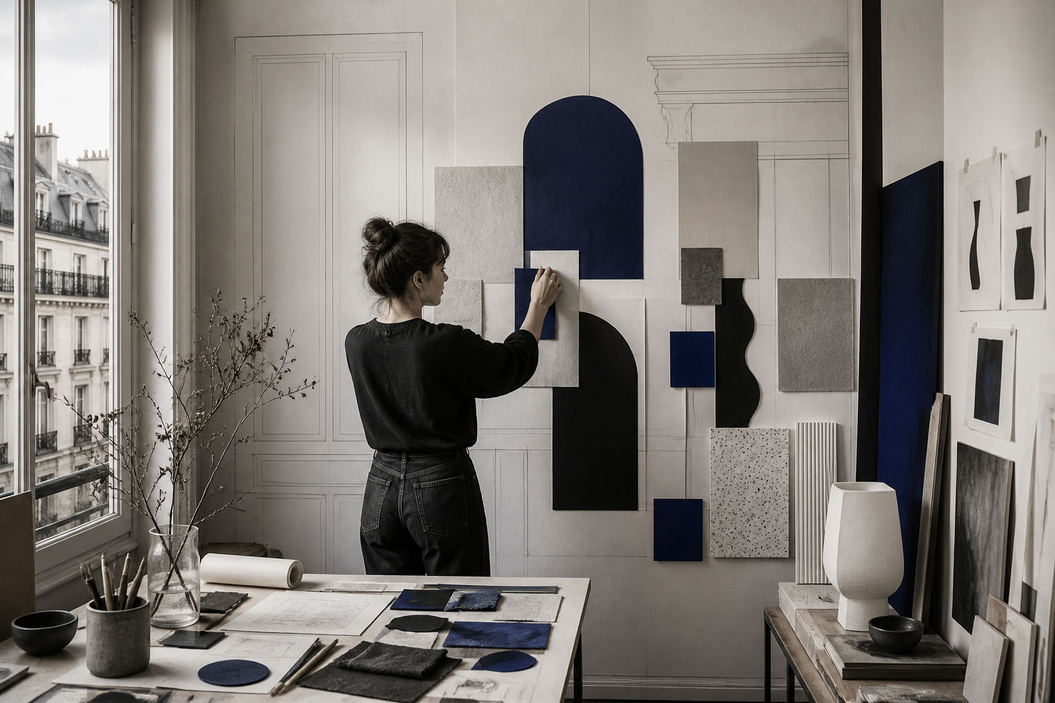 Composition de formes et matières en atelier